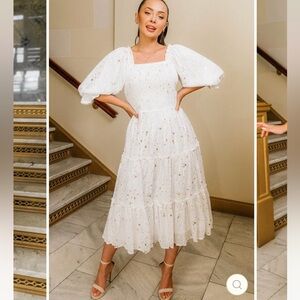 Ivy city co white with gold stars midi dress